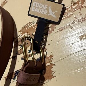 Eddie Bauer Tan Leather Belt with Gold Buckle